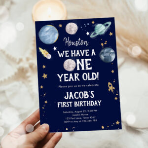 Outer Space Planets Boy First Birthday Invitation
