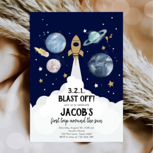 Outer Space Planets Boy First Birthday Invitation