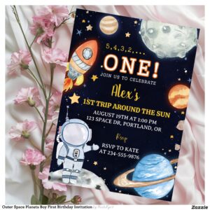 Outer Space Planets Boy First Birthday Invitation