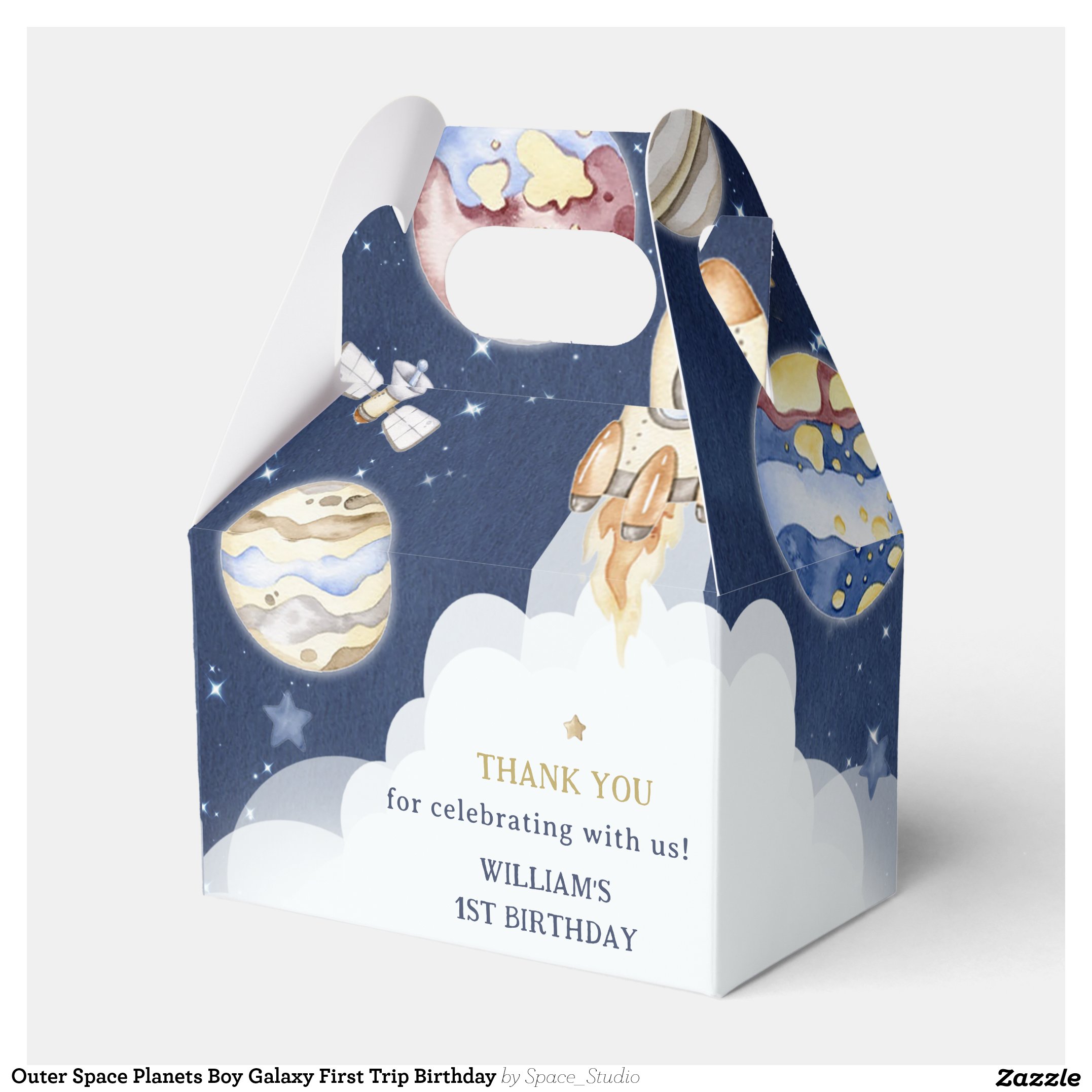 Outer Space Planets Boy Galaxy First Trip Birthday Favor Boxes