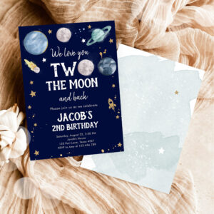 Outer Space Planets Boy Second Birthday Invitation