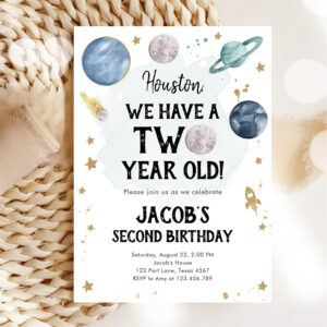 Outer Space Planets Boy Second Birthday Invitation