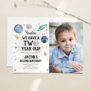 Outer Space Planets Boy Second Birthday Invitation