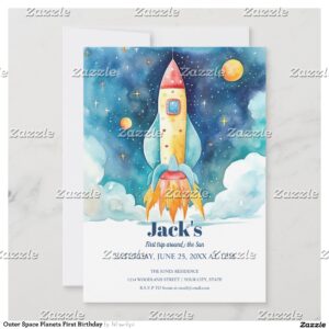 Outer Space Planets First Birthday Invitation
