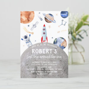 Outer Space Planets Gender Neutral First Birthday Invitation