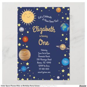 Outer Space Planets Kids 1st Birthday Party Galaxy Invitation