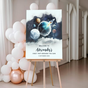 Outer Space Planets Rocket Ship 1st Birthday Sign