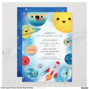 Outer Space Planets Rocket Ship Birthday Invitation