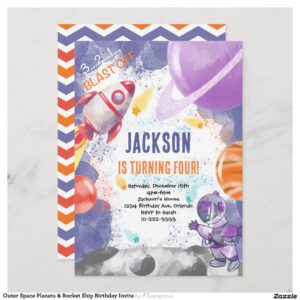 Outer Space Planets & Rocket Ship Birthday Invite