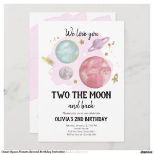 Outer Space Planets Second Birthday Invitation