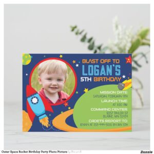 Outer Space Rocket Birthday Party Photo Picture Invitation