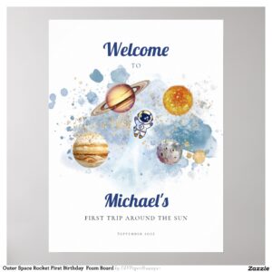 Outer Space Rocket First Birthday Foam Board Poster