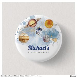 Outer Space Rocket Planets Galaxy Button