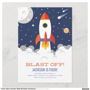 Outer Space Rocket Ship Birthday Invitation