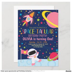 Outer space spacetacular girl birthday invitation. invitation