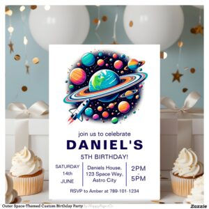 Outer Space-Themed Custom Birthday Party Invitation
