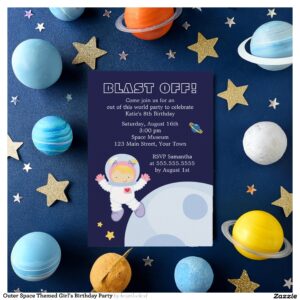 Outer Space Themed Girl's Birthday Party Invitation