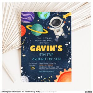 Outer Space Trip Around the Sun Birthday Party Invitation