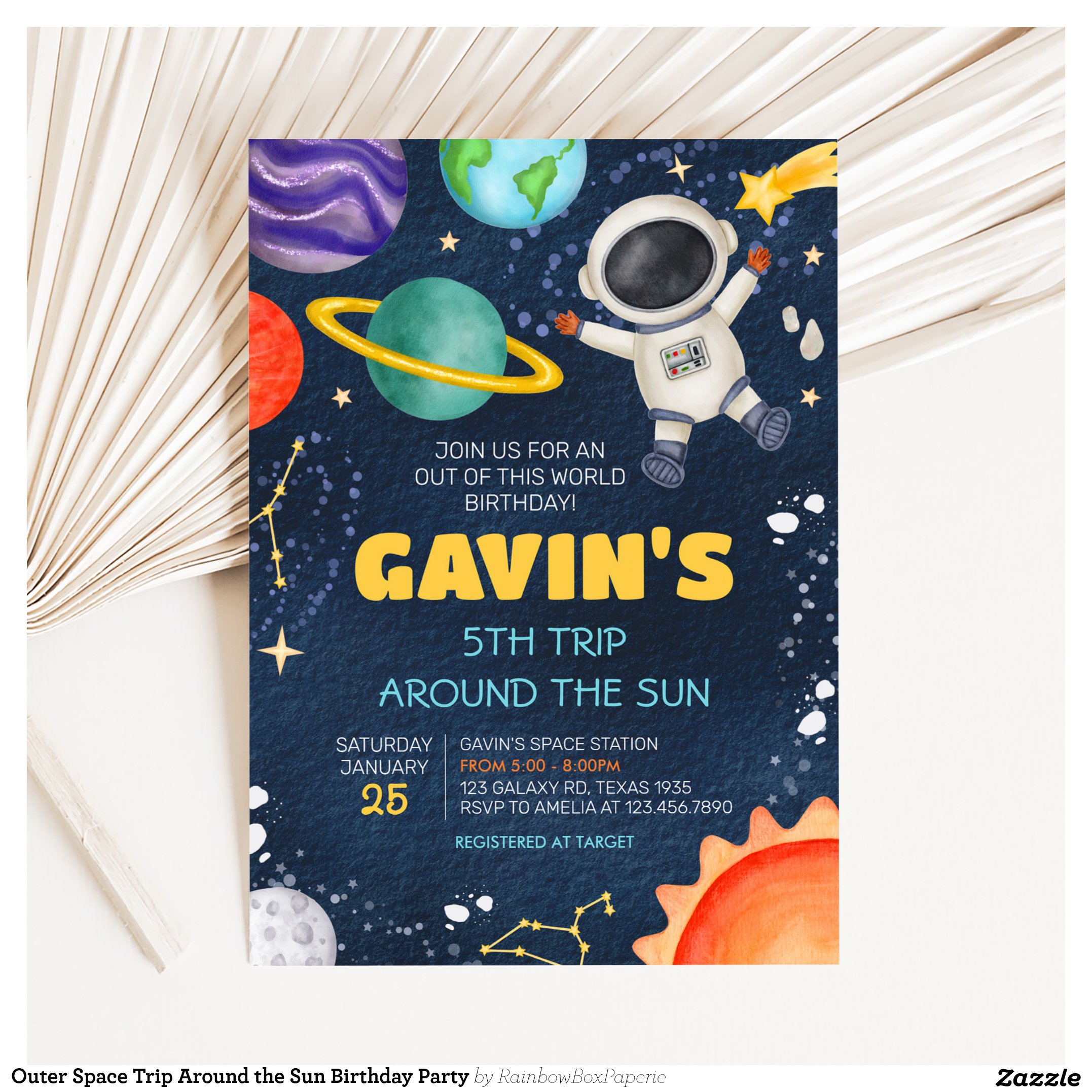 Outer Space Trip Around the Sun Birthday Party Invitation