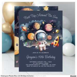 Outerspace Planets Blue 10th Birthday Invitation