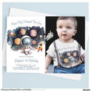 Outerspace Planets Photo 1st Birthday Invitation