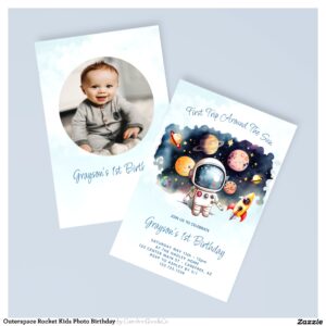 Outerspace Rocket Kids Photo Birthday Invitation