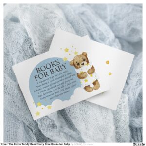 Over The Moon Teddy Bear Dusty Blue Books for Baby Enclosure Card