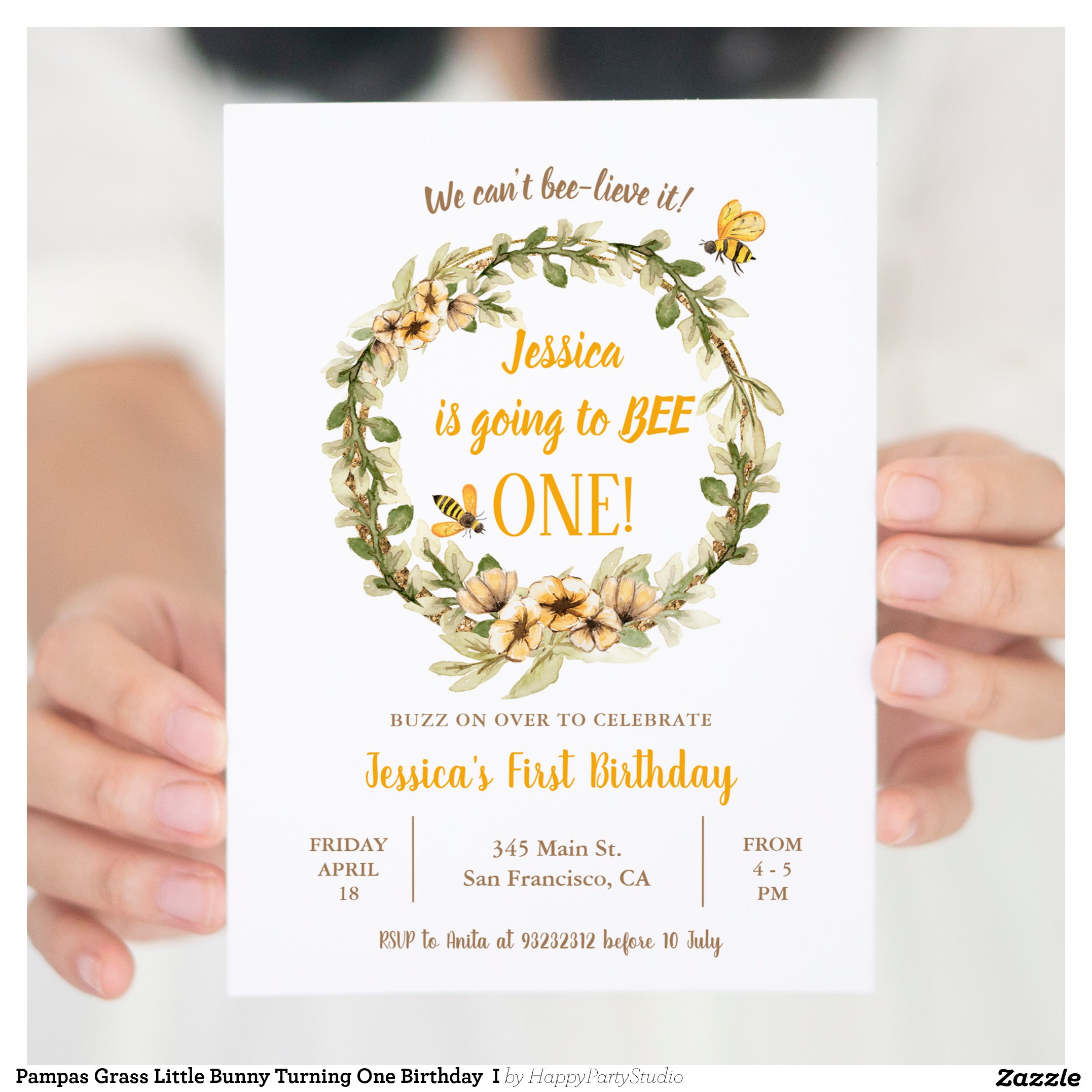 Pampas Grass Little Bunny Turning One Birthday I Invitation