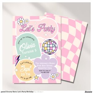 pastel Groovy Retro Let's Party Birthday Invitation