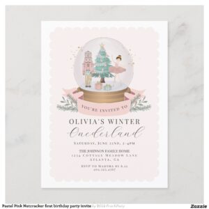 Pastel Pink Nutcracker first birthday party invite