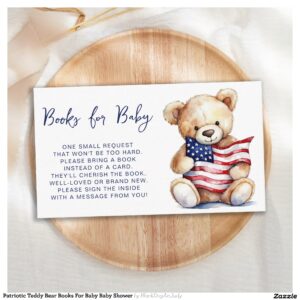 Patriotic Teddy Bear Books For Baby Baby Shower Enclosure Card