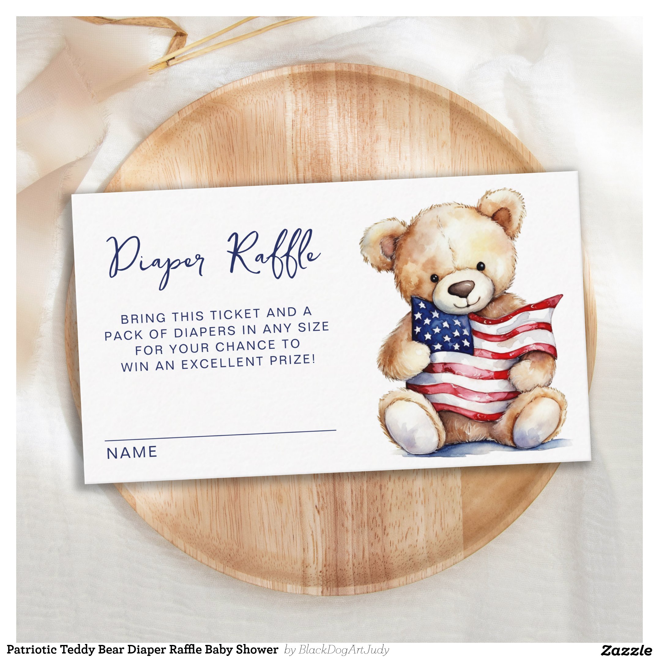 Patriotic Teddy Bear Diaper Raffle Baby Shower Enclosure Card