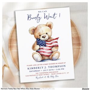 Patriotic Teddy Bear Red White Blue Baby Shower Postcard