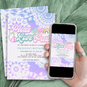 Peace Love Party Groovy Pastel Tie Dye Birthday Invitation