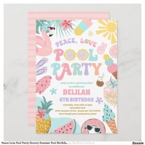 Peace Love Pool Party Groovy Summer Pool Birthday Invitation