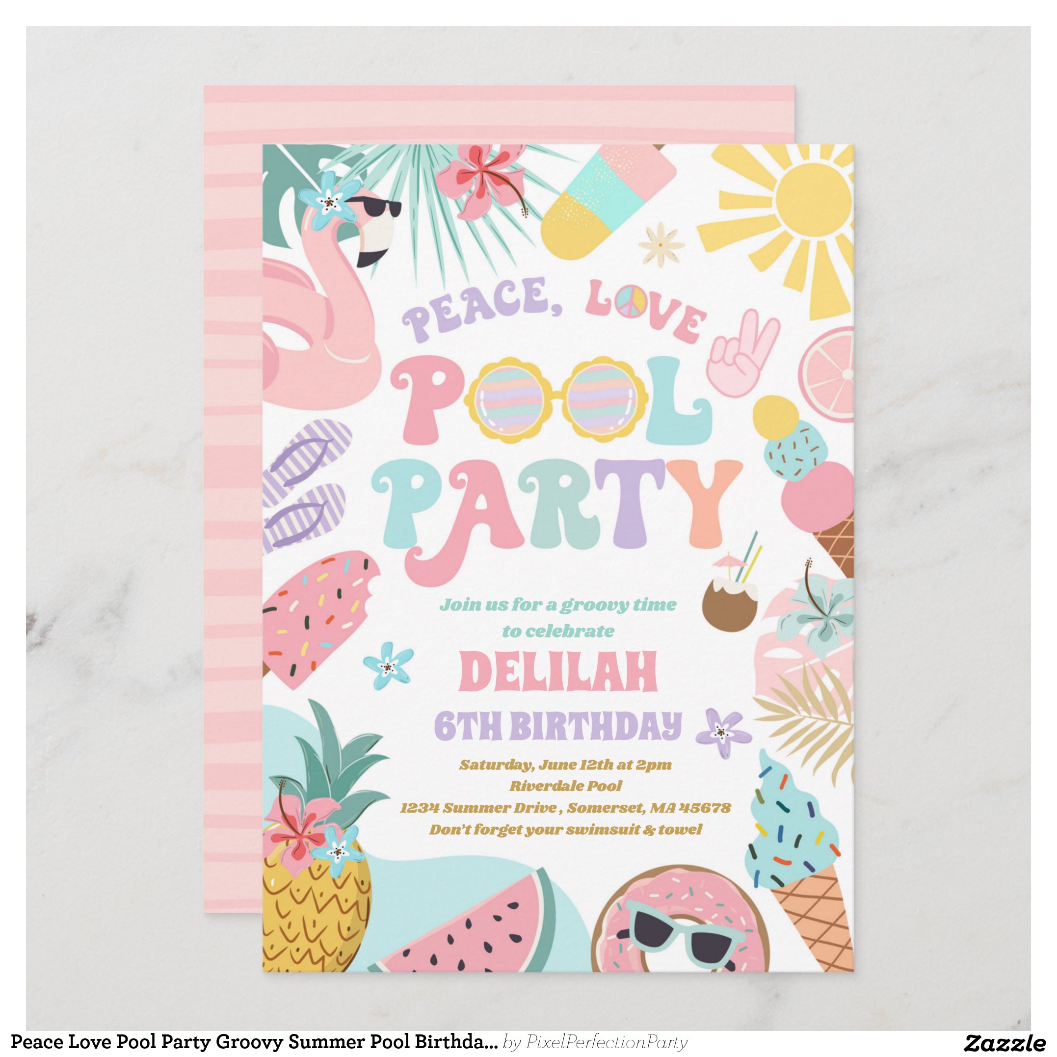Peace Love Pool Party Groovy Summer Pool Birthday Invitation