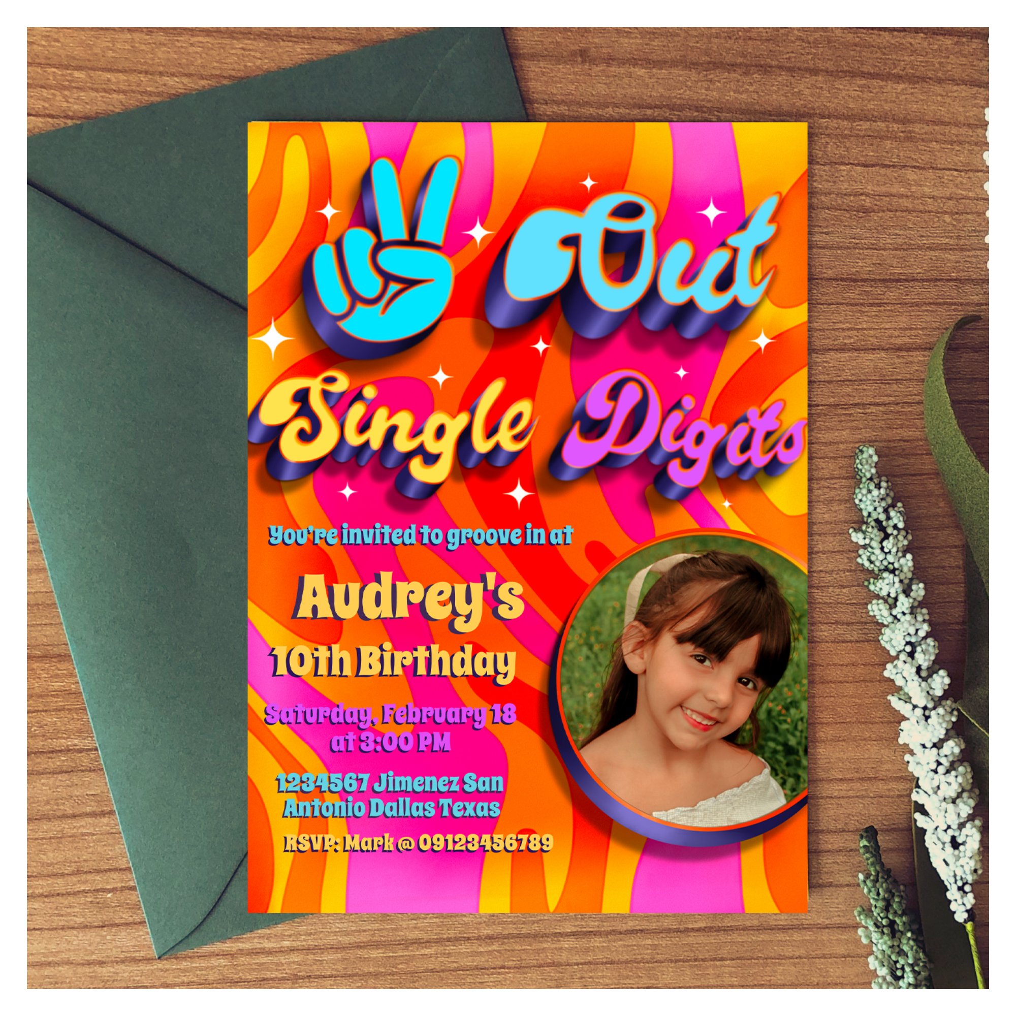 Peace Out Single Digits Im 10 with Picture Invitation