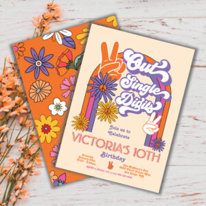 Peace Out Single Digits Rainbow Birthday Party Invitation