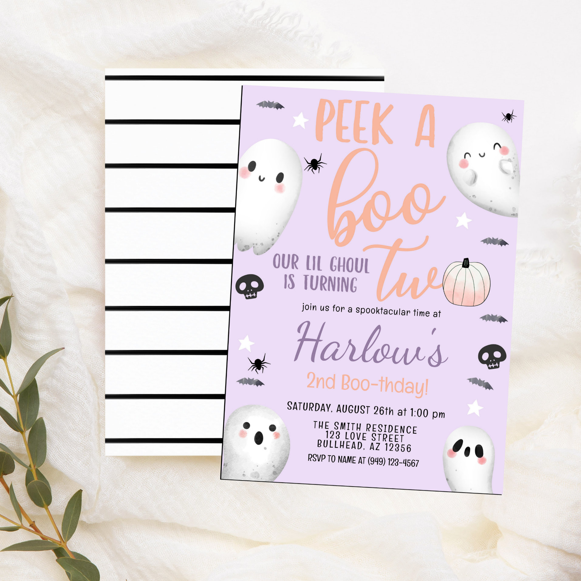 Peek a Boo Ghost Pastel Purple Halloween Birthday Invitation