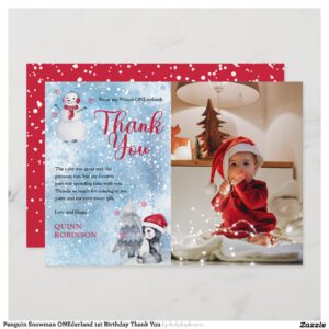 Penguin Snowman ONEderland 1st Birthday Thank You