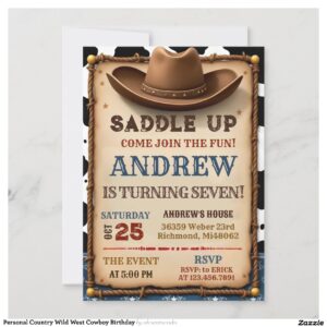 Personal Country Wild West Cowboy Birthday Invitation