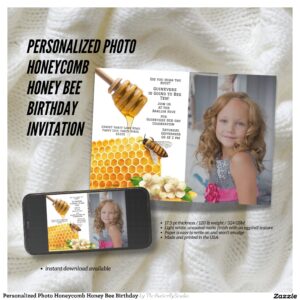 Personalized Photo Honeycomb Honey Bee Birthday Invitation