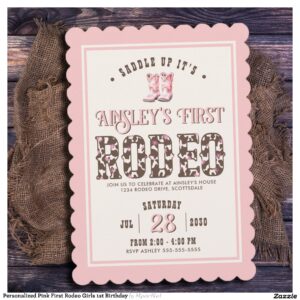 Personalized Pink First Rodeo Girls 1st Birthday Invitation