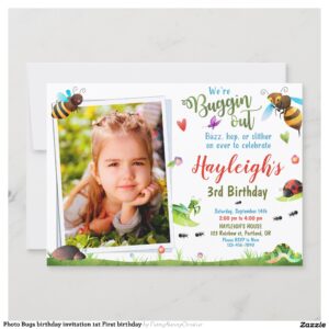 Photo Bugs birthday invitation 1st First birthday
