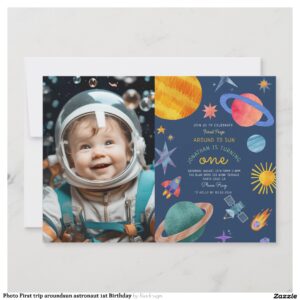 Photo First trip aroundsun astronaut 1st Birthday Invitation
