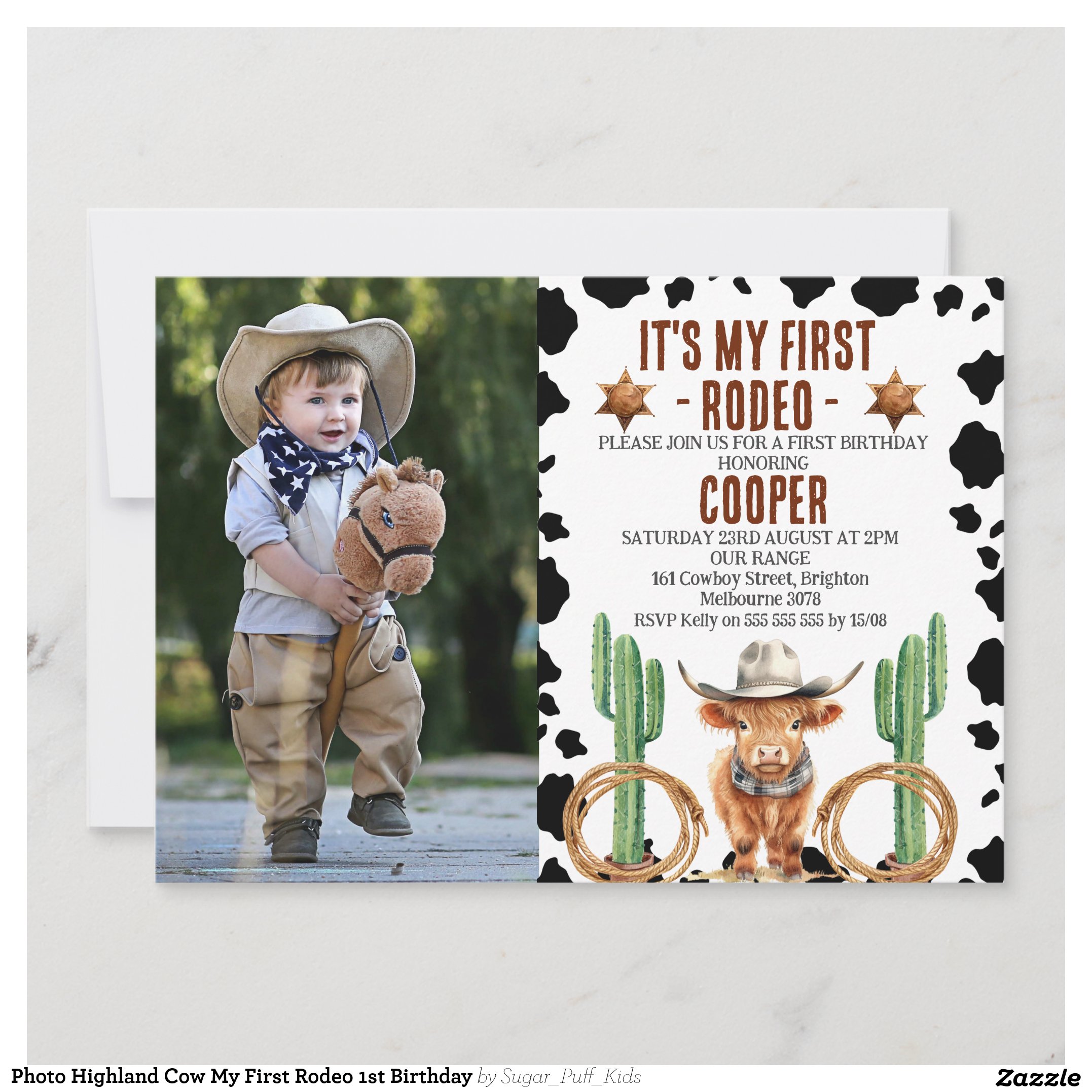 Photo Highland Cow My First Rodeo 1st Birthday Invitation
