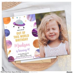 Photo Pink Outer Space Birthday Invitations
