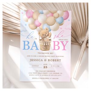 Pink and Blue Teddy Bear Gender Reveal Invitation