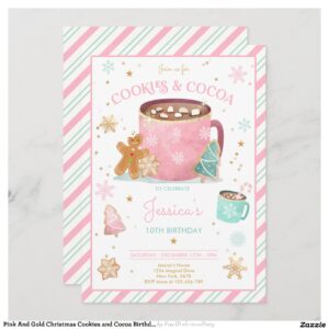 Pink And Gold Christmas Cookies and Cocoa Birthday Invitation