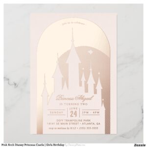 Pink Arch Disney Princess Castle Girls Birthday Foil Invitation